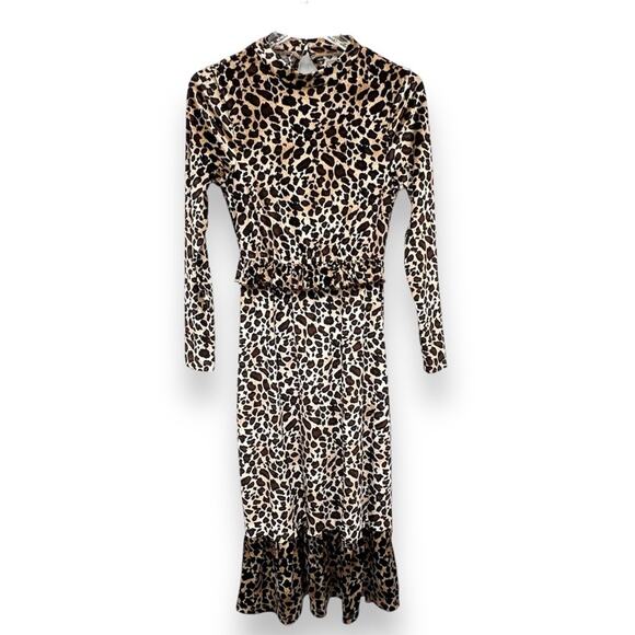 ASOS black leopard print velvet stretch tiered ruffle hem open back midi dress 2 - Picture 1 of 12